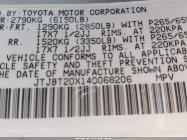 2004 Lexus Gx 470 მანქანა იყიდება აუქციონზე, vin: JTJBT20X140068206, აუქციონის ნომერი: 44799724