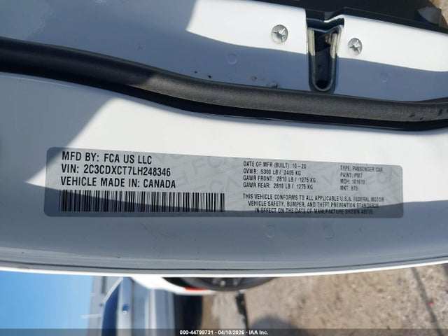 2020 Dodge Charger R/t Rwd მანქანა იყიდება აუქციონზე, vin: 2C3CDXCT7LH248346, აუქციონის ნომერი: 44799731