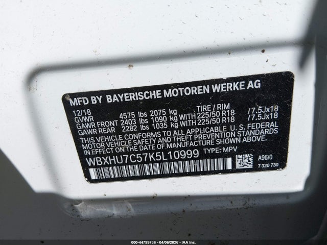 Aukcja sprzedaży 2019 Bmw X1 Sdrive28i, vin: WBXHU7C57K5L10999, numer aukcji: 44799736