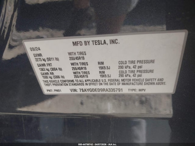Aukcja sprzedaży 2024 Tesla Model Y Long Range Single Motor Rear-wheel Drive/rwd, vin: 7SAYGDED9RA335791, numer aukcji: 44799742