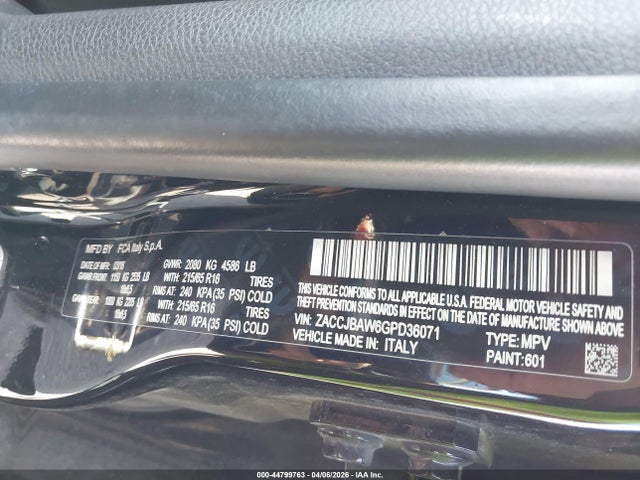 Aukcja sprzedaży 2016 Jeep Renegade Sport, vin: ZACCJBAW6GPD36071, numer aukcji: 44799763