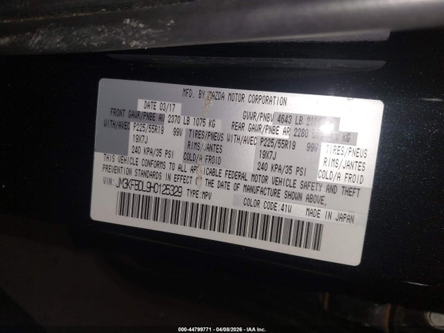 44799771 :رقم المزاد ، JM3KFBDL9H0125329 vin ، 2017 Mazda Cx-5 Grand Touring مزاد بيع