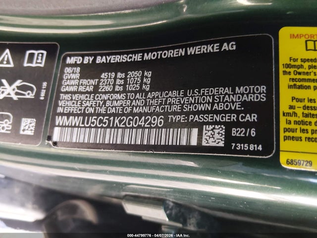 Продажа на аукционе авто 2019 Mini Clubman Cooper S, vin: WMWLU5C51K2G04296, номер лота: 44799776
