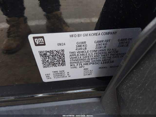 44799788 :رقم المزاد ، KL77LHEP9SC116838 vin ، 2025 Chevrolet Trax Fwd Lt مزاد بيع