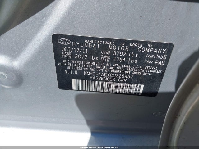 Продаж на аукціоні авто 2012 Hyundai Elantra Gls (ulsan Plant), vin: KMHDH4AEXCU325937, номер лоту: 44799792