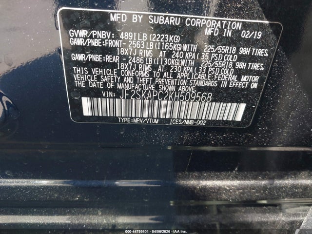 Subaru Forester Sport 2019 JF2SKAPC2KH509568 Image 9