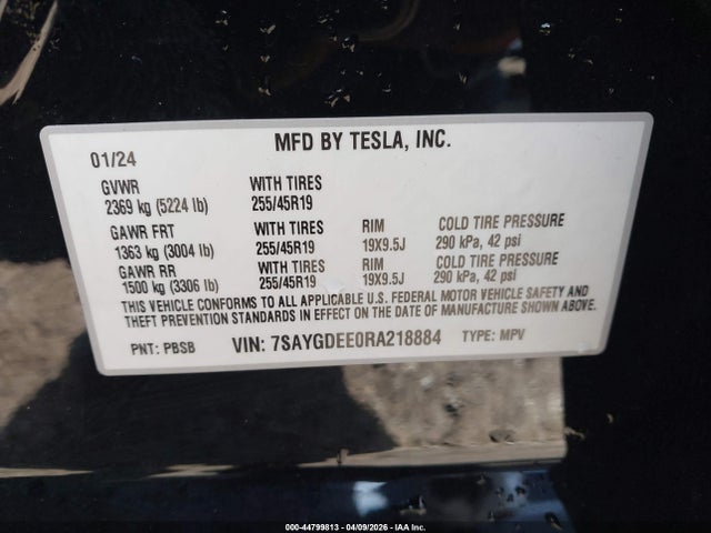 2024 Tesla Model Y Long Range Dual Motor All-wheel Drive მანქანა იყიდება აუქციონზე, vin: 7SAYGDEE0RA218884, აუქციონის ნომერი: 44799813