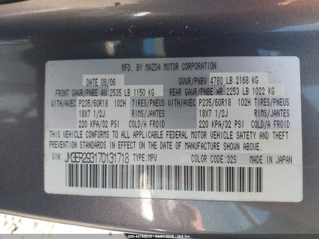 Aukcja sprzedaży 2007 Mazda Cx-7 Sport, vin: JM3ER293170131718, numer aukcji: 44799835