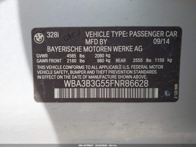 Продаж на аукціоні авто 2015 Bmw 328i Xdrive, vin: WBA3B3G55FNR86628, номер лоту: 44799837