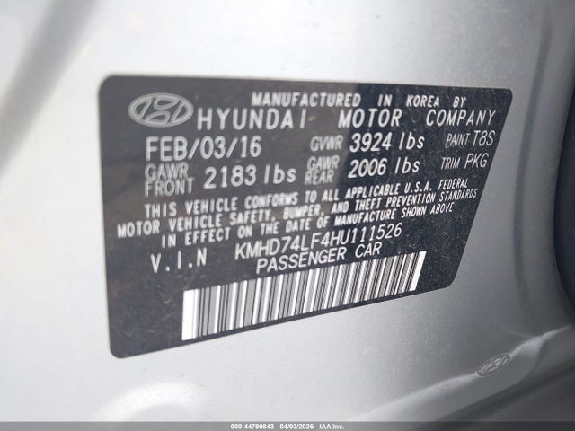 2017 HYUNDAI ELANTRA KMHD74LF4HU111526 Photo 8
