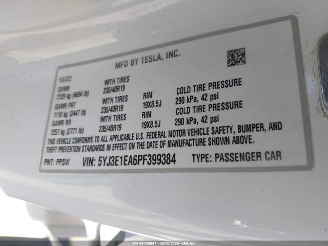 Продаж на аукціоні авто 2023 Tesla Model 3 Rear-wheel Drive, vin: 5YJ3E1EA6PF399384, номер лоту: 44799847