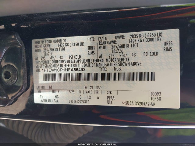 2017 FORD F-150 1FTEW1CP1HFA56492 Photo 8