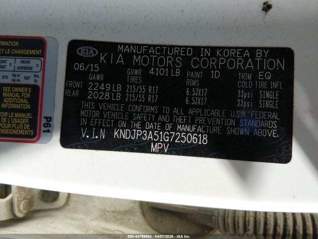 44799884 :رقم المزاد ، KNDJP3A51G7250618 vin ، 2016 Kia Soul + مزاد بيع