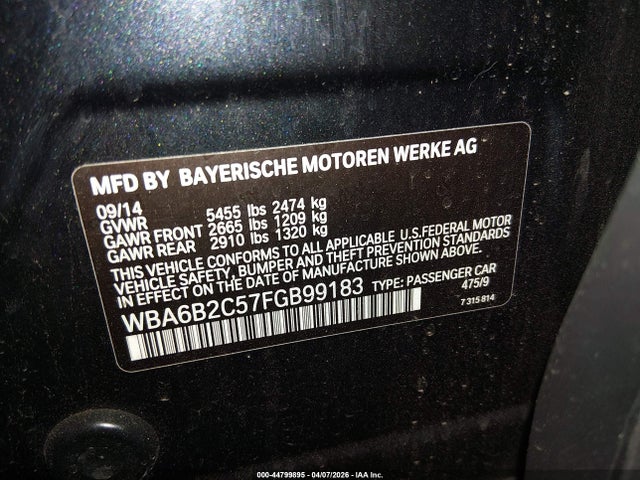 Aukcja sprzedaży 2015 Bmw 650i Gran Coupe, vin: WBA6B2C57FGB99183, numer aukcji: 44799895