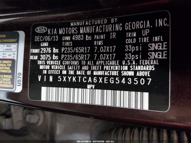 2014 KIA SORENTO 5XYKTCA6XEG543507 Photo 8