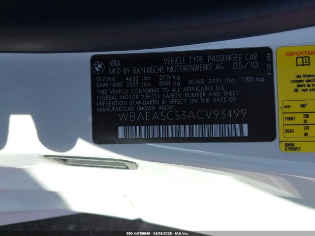 2010 BMW 650I WBAEA5C53ACV93499 Photo 8