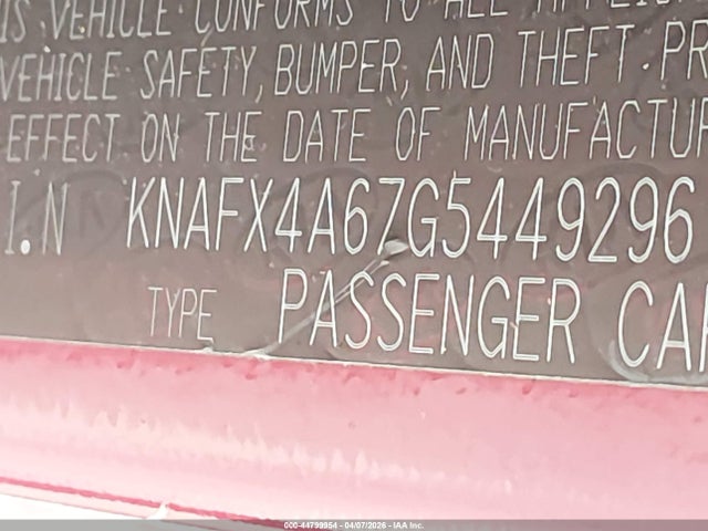 KNAFX4A67G5449296 KIA FORTE LX