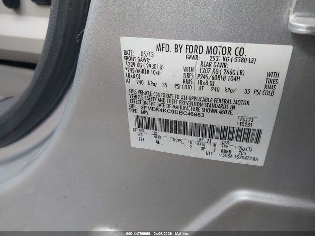 Продаж на аукціоні авто 2013 Ford Edge Limited, vin: 2FMDK4KC9DBC46863, номер лоту: 44799959