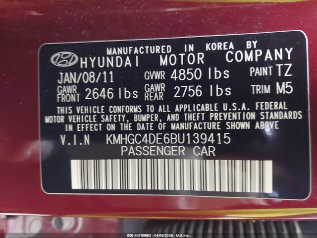2011 HYUNDAI GENESIS KMHGC4DE6BU139415 Photo 8