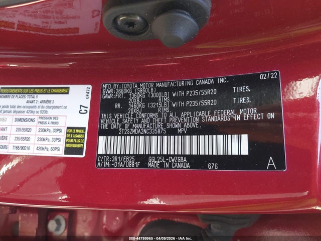 2022 Lexus Rx 350 F Sport Appearance მანქანა იყიდება აუქციონზე, vin: 2T2SZMDA2NC335875, აუქციონის ნომერი: 44799965