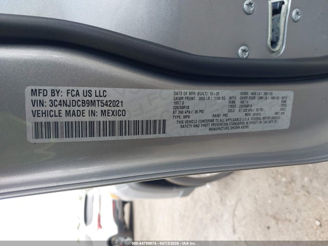 2021 Jeep Compass Limited 4x4 მანქანა იყიდება აუქციონზე, vin: 3C4NJDCB9MT542021, აუქციონის ნომერი: 44799974