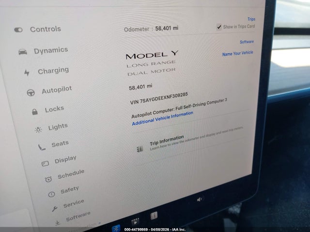 Продажа на аукционе авто 2022 Tesla Model Y Long Range Dual Motor All-wheel Drive, vin: 7SAYGDEEXNF309285, номер лота: 44799989