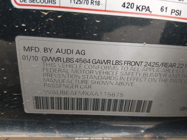 Aukcja sprzedaży 2010 Audi A3 2.0t Premium, vin: WAUBEAFMXAA115675, numer aukcji: 44799997