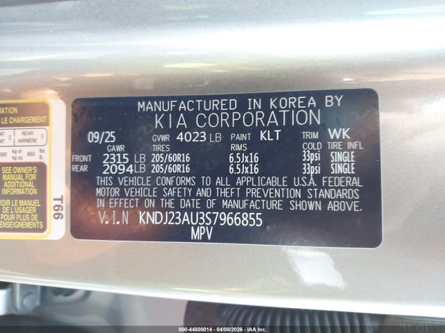 Продаж на аукціоні авто 2025 Kia Soul Lx, vin: KNDJ23AU3S7966855, номер лоту: 44800014