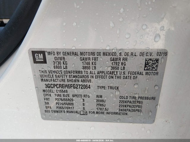 Продаж на аукціоні авто 2015 Chevrolet Silverado 1500 1lt, vin: 3GCPCREH6FG272064, номер лоту: 44800019