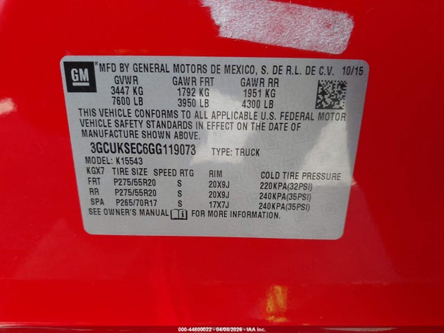 Chevrolet Silverado 1500 1lz 2016 3GCUKSEC6GG119073 Image 9