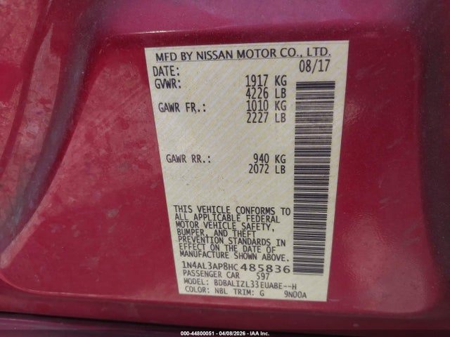 1N4AL3AP8HC485836 Nissan Altima 2.5 Sv