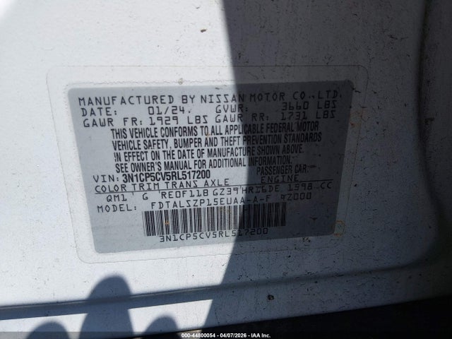 44800054 :رقم المزاد ، 3N1CP5CV5RL517200 vin ، 2024 Nissan Kicks Sv Xtronic Cvt مزاد بيع