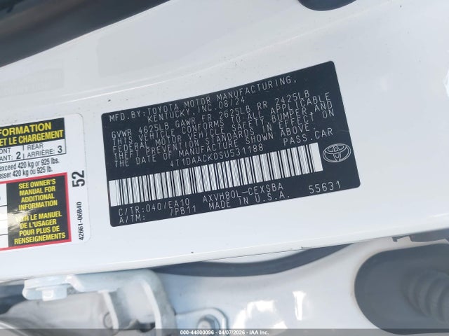 Aukcja sprzedaży 2025 Toyota Camry Se, vin: 4T1DAACK0SU531188, numer aukcji: 44800096