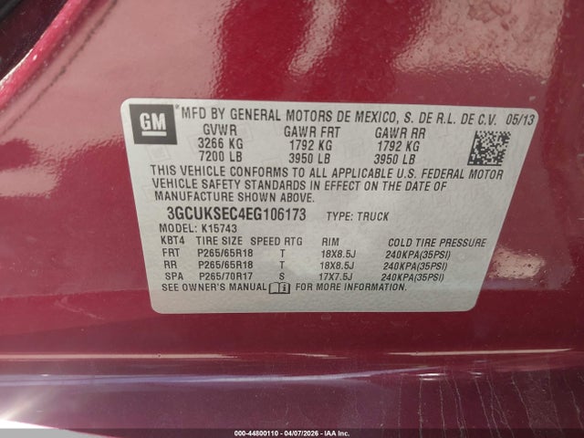 3GCUKSEC4EG106173 Chevrolet Silverado 1500 2lz