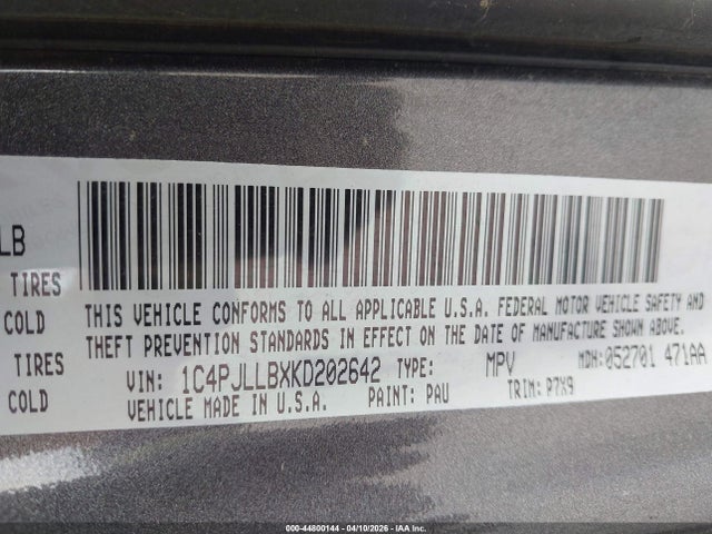 Aukcja sprzedaży 2019 Jeep Cherokee Latitude Plus Fwd, vin: 1C4PJLLBXKD202642, numer aukcji: 44800144