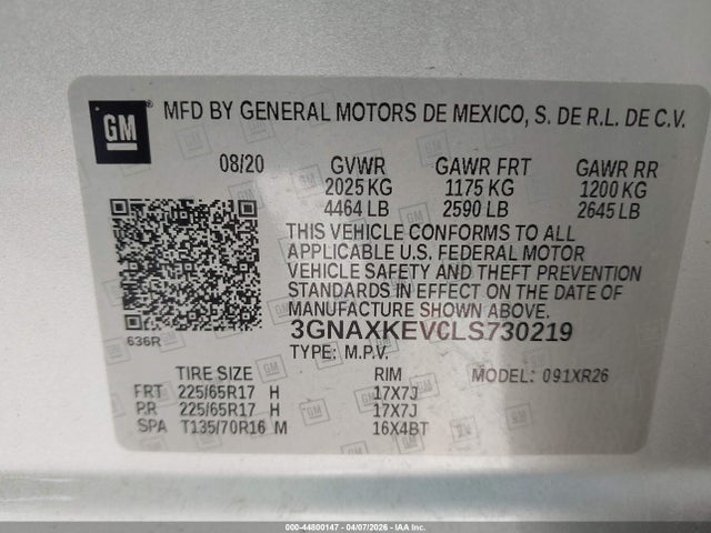2020 CHEVROLET EQUINOX 3GNAXKEV0LS730219 Photo 8