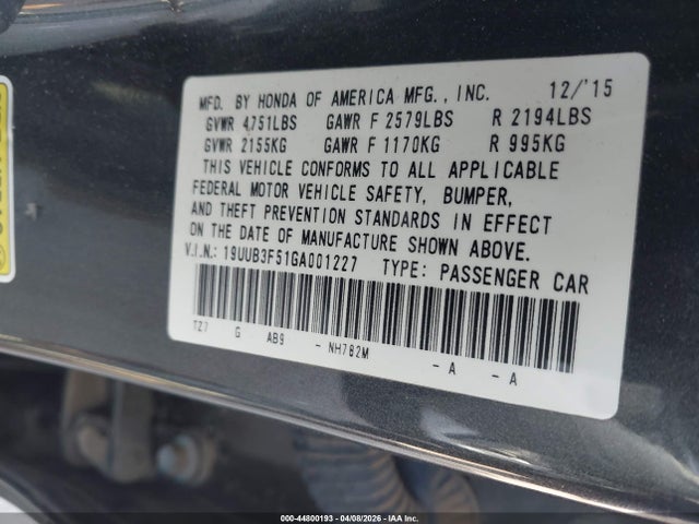 Продажа на аукционе авто 2016 Acura Tlx V6 Tech, vin: 19UUB3F51GA001227, номер лота: 44800193