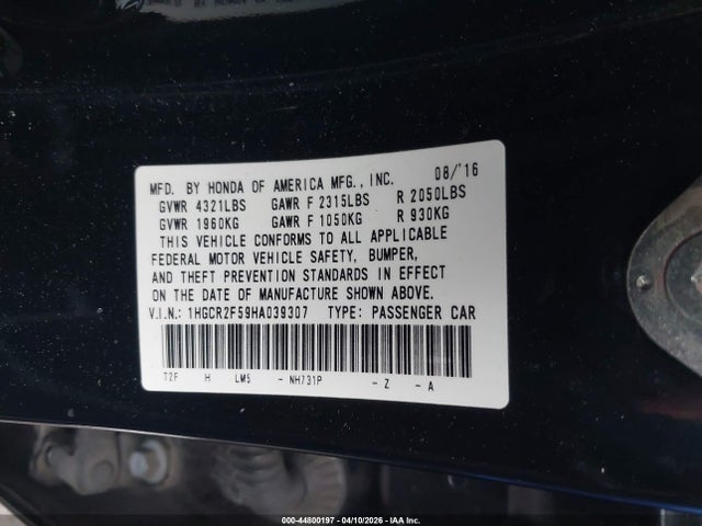 1HGCR2F59HA039307 Honda Accord Sport