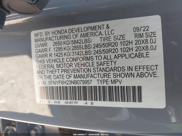 Honda Pilot Awd Special Edition 2022 5FNYF6H23NB079957 Image 9