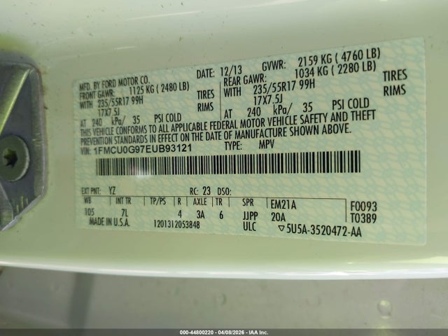 Продажа на аукционе авто 2014 Ford Escape Se, vin: 1FMCU0G97EUB93121, номер лота: 44800220