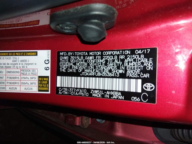JTDKARFU8H3538413 Toyota Prius Two Eco