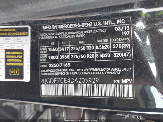 Продажа на аукционе авто 2013 Mercedes-benz Gl 450 4matic, vin: 4JGDF7CE4DA205929, номер лота: 44800244