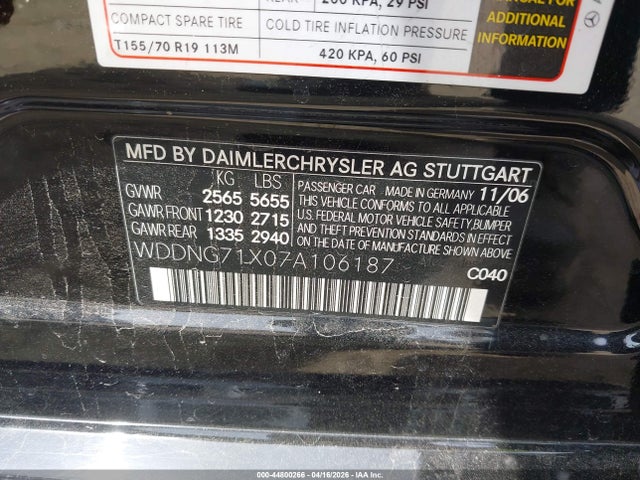 Aukcja sprzedaży 2007 Mercedes-benz S 550, vin: WDDNG71X07A106187, numer aukcji: 44800266