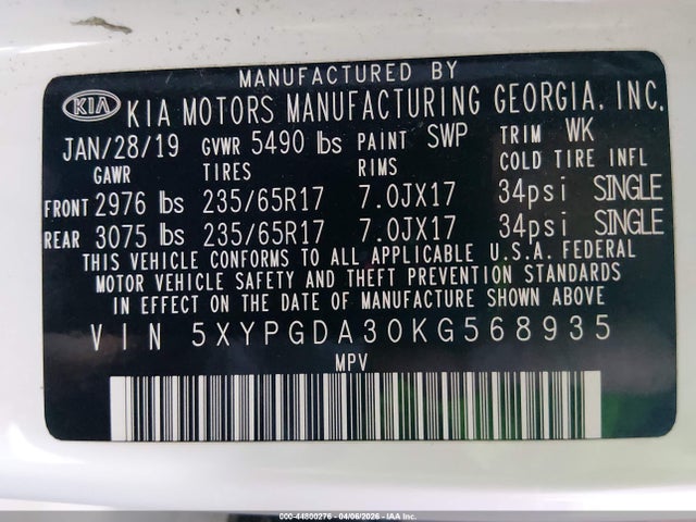 KIA Sorento 2.4l Lx 2019 5XYPGDA30KG568935 Image 9