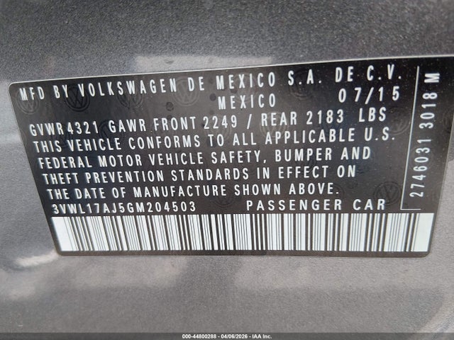 3VWL17AJ5GM204503 Volkswagen Jetta 1.8t Sel