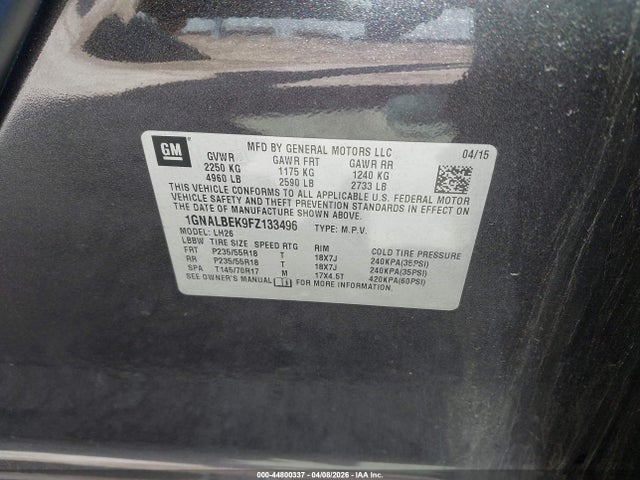 2015 CHEVROLET EQUINOX 1GNALBEK9FZ133496 Photo 8
