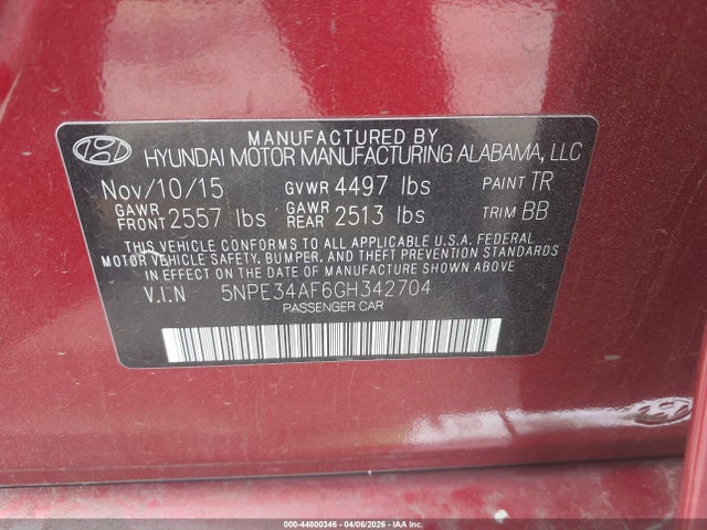 Продаж на аукціоні авто 2016 Hyundai Sonata Sport, vin: 5NPE34AF6GH342704, номер лоту: 44800346