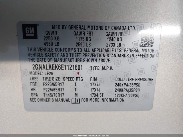 Chevrolet EQUINOX LS 2014 2GNALAEK6E1121601 Image 9
