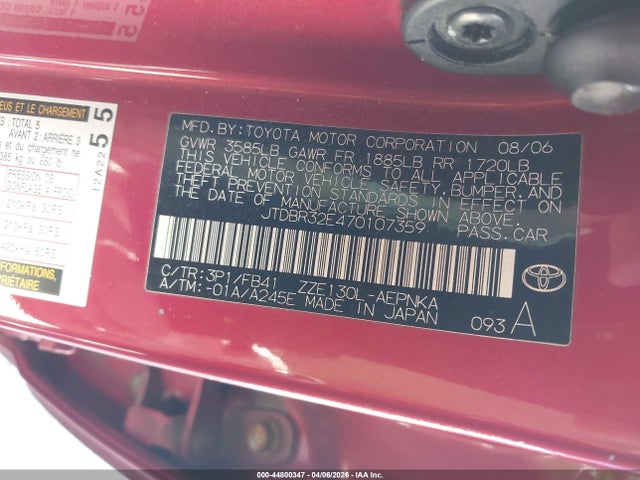 2007 TOYOTA COROLLA JTDBR32E470107359 Photo 8