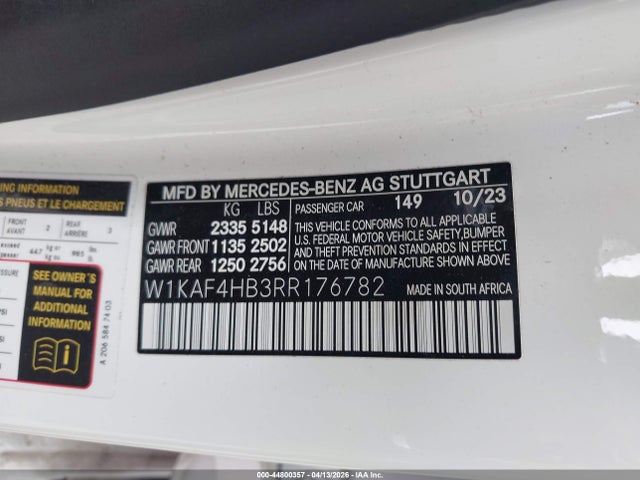 Продаж на аукціоні авто 2024 Mercedes-benz C 300, vin: W1KAF4HB3RR176782, номер лоту: 44800357